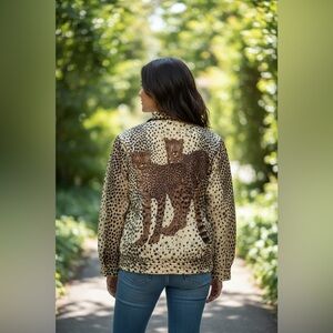 Vintage Alia Animal Print Blouse/Jacket adorning Cheetahs/Back Panel-Size Large
